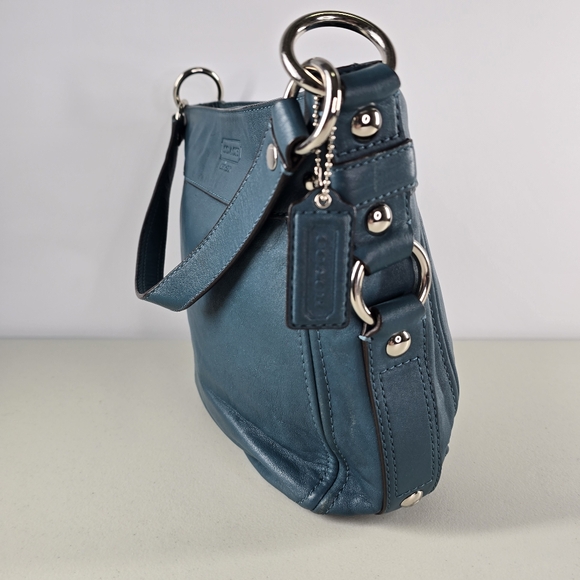 Coach F14707 Zoe Hobo Teal Full-Grain Leather Shoulder Bag Silver Hardware - Picture 3 of 12